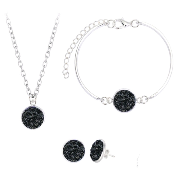 *New!* Black Druzy 3-Piece Jewelry Set - Picture 1 of 2